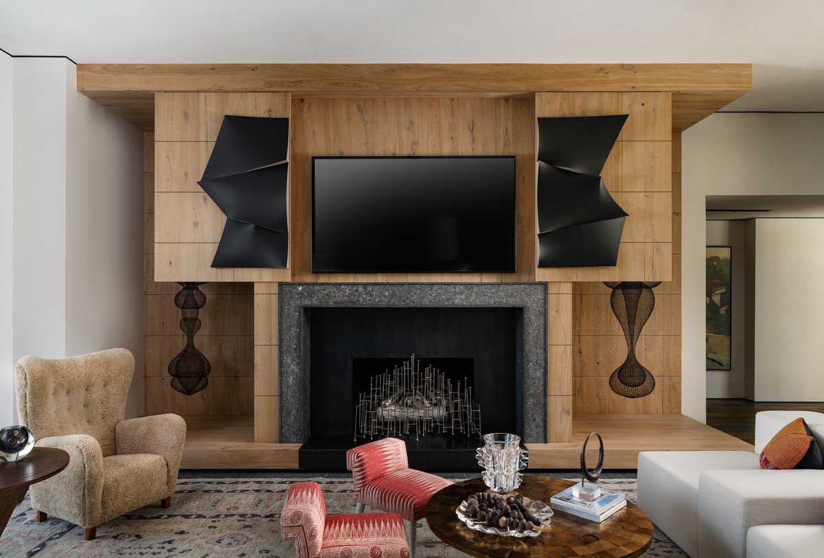 AdvancedWood's tweet image. Custom white oak media wall / fireplace surround.