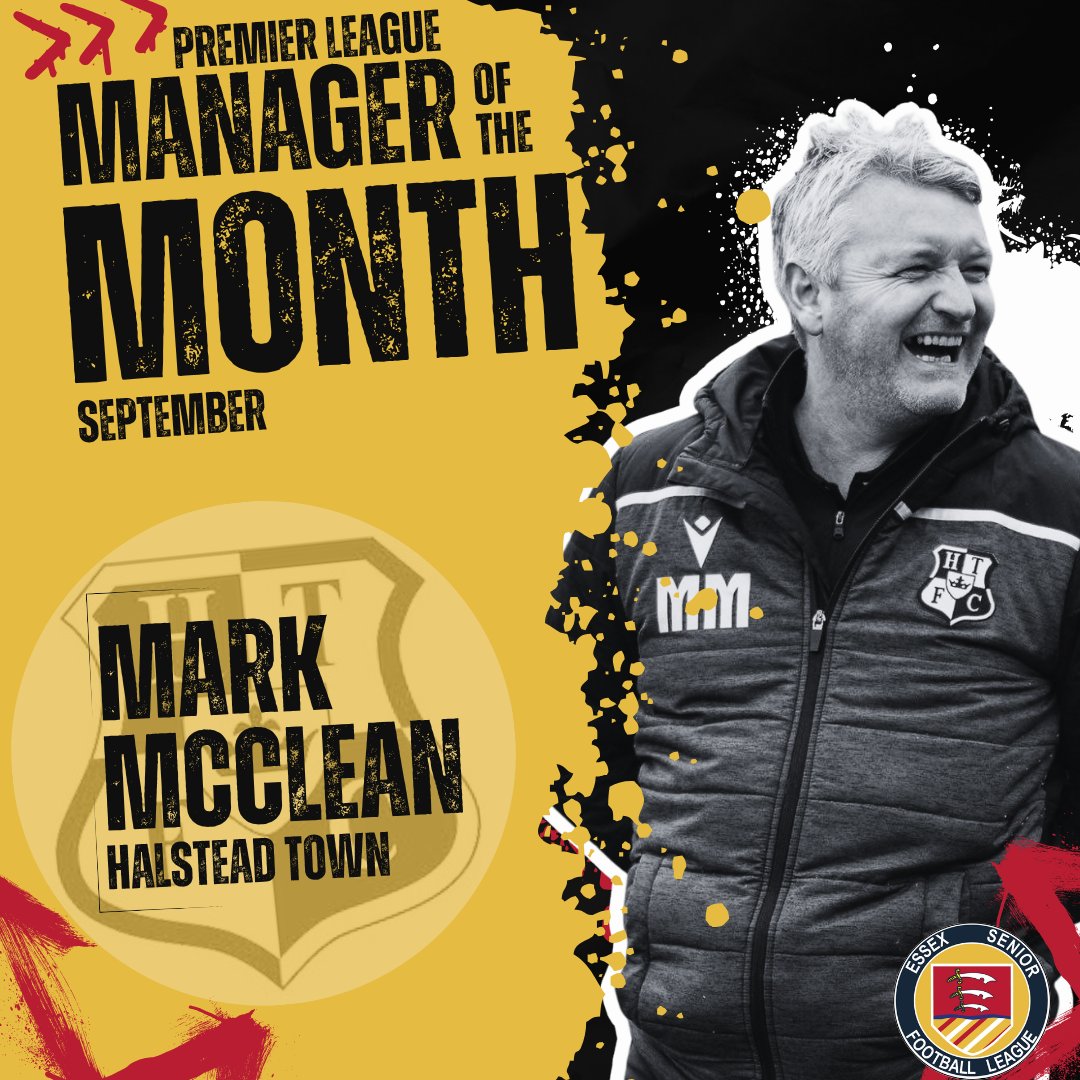 🏆 PREM Manager of the Month - September

Congratulations to Mark McClean of <a href="/HalsteadTownFC/">Halstead Town FC</a>, who has been named ESL MOTM for an outstanding September.

3 ESL league wins this month, scoring 10 goals! 

#ESL #ESLMOTM