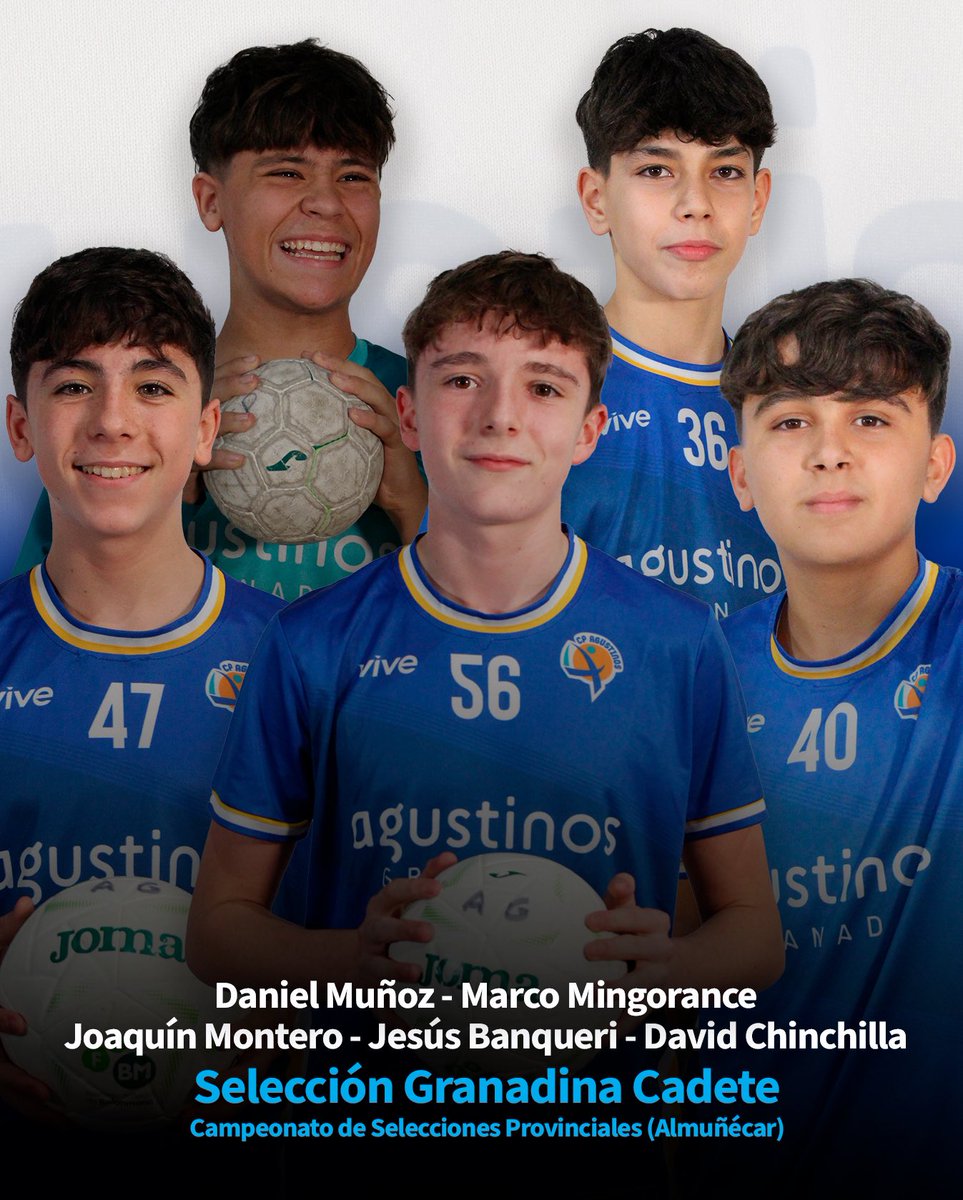 🫡 ¡5 de nuestros jugadores convocados con la Selección Granadina Cadete! 

🤾‍♂️ Disputarán el Campeonato de Selecciones Provinciales durante este fin de semana en Almuñécar ¡A disfrutar de la experiencia! #ADNagustino