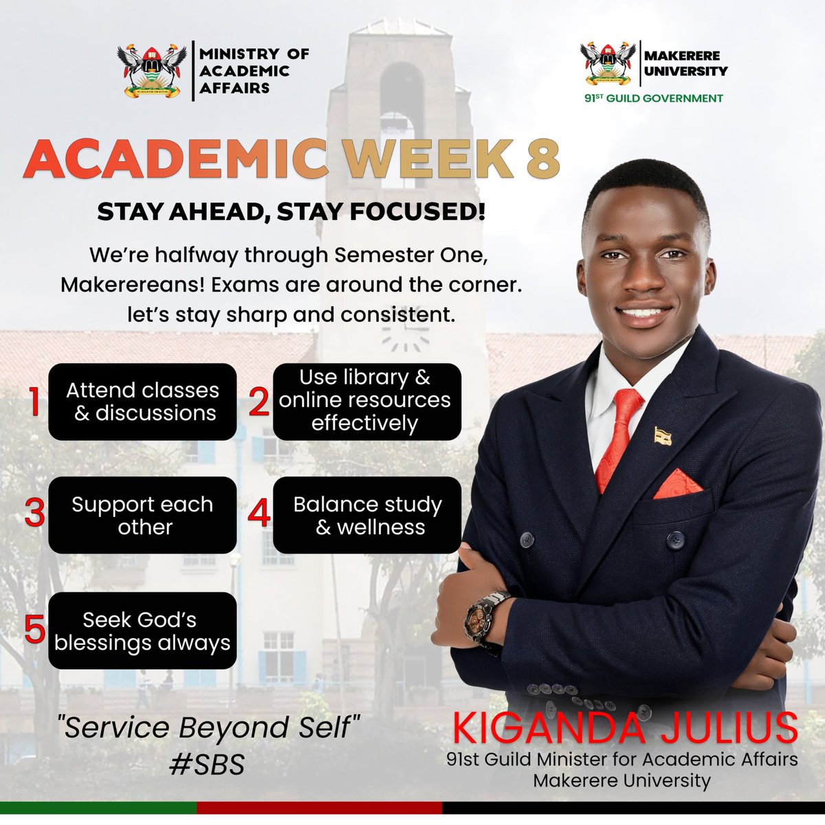 ACADEMIC WEEK 8
✨Consistency is key✨
This is the perfect time to sharpen your coursework, complete all assignments, and revise consistently. 💯
Let’s stay focused, support each other &amp; prepare for academic victory

Service Beyond Self💪
#SBS