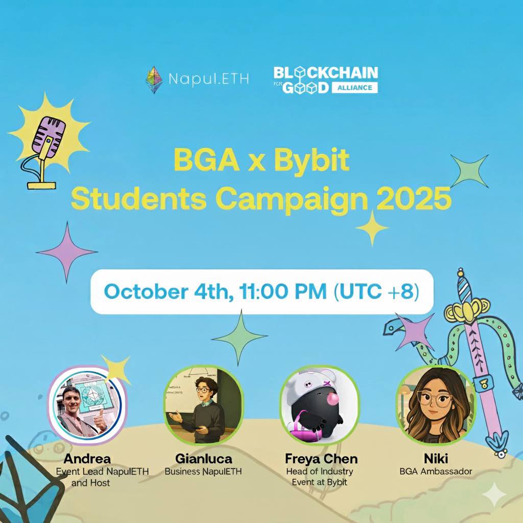 ChainforGood's tweet image. 🚀 Hey students &amp;amp; buidlers! Ready to explore how Blockchain = For Good? 🌍💡 

Join us for @ChainForGood x @Bybit_Official Students Campaign 2025 – @NapulETH Edition 
🗓 Oct 4 | 11PM SGT | ⏱ 40 mins

🎙 Host: Andrea | Event Lead @NapulETH 

👩‍💻 Speakers: 
@freyaa_SG | Head of…