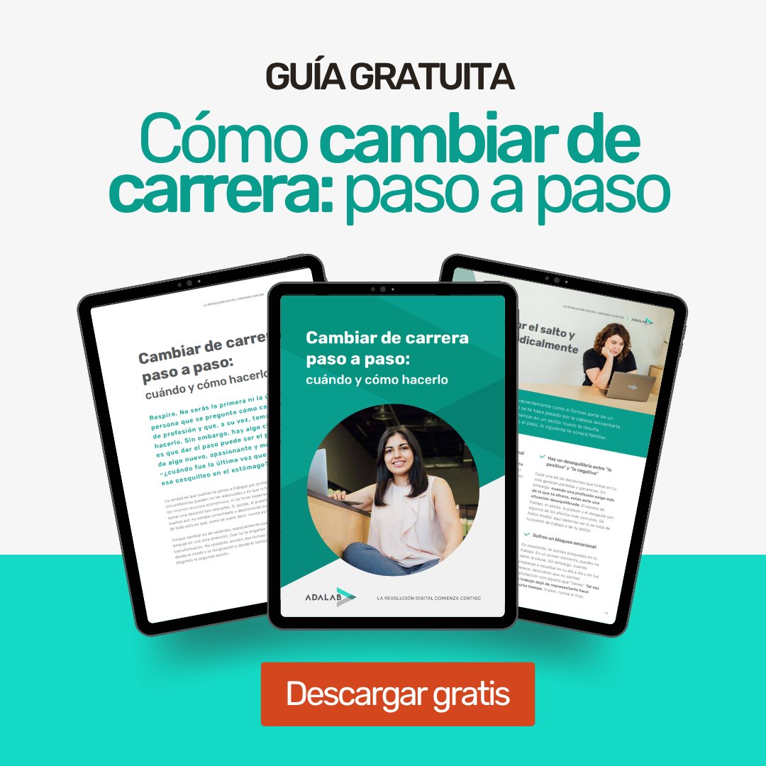 Adalab_Digital's tweet image. ¿Pensando en dar un giro a tu carrera? 🔄
En Adalab hemos creado una guía gratuita: “Cambiar de carrera paso a paso: cuándo y cómo hacerlo”.
Identifica las señales, planifica tu transición y descubre sectores con futuro 🚀
👉 Descárgala aquí: landing.adalab.es/ebook-cambiar-…