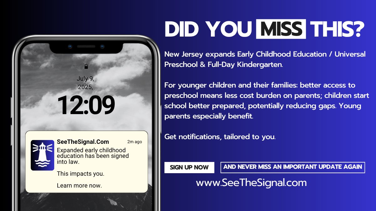 AmericaNotified's tweet image. Important changes like this could influence your decision to start a family.

In New Jersey, Governor Murphy signed legislation to expand access to early childhood education.

Don't miss out - get personalized alerts of changes at SeeTheSignal.com