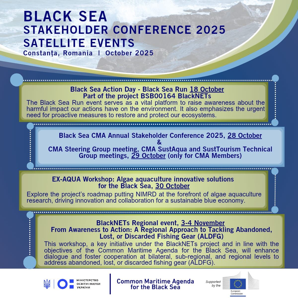 BlackNETs_BS's tweet photo. Mark your calendars! ๐
The #BlackNETs team is heading to Constanศa for the CMA Stakeholders Conference on October 28th! ๐คฉ
๐ Take your pledge today: https://t.co/B1npkFqY69
#Interregnextbsb #InterregNEXT #BlackSeaBasin #CohesionPolicy #Ghostbusters
#CommonMaritimeAgenda https://t.co/LnCOtX0fhC