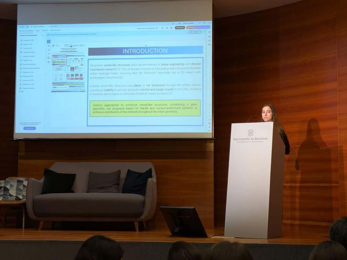 Vicomtech's tweet photo. 🩺✨Laura Pérez Sánchez of the Digital Health &amp; Biomedical Technologies team, was at #SEMIT25 presenting her work:
📌Automated Design Strategy for 3D-Printed Vasculature: Fractal and Randomized Vessel Structures
#BiomedicalTech #3DPrinting #digitalhealth https://t.co/N6kPkuxH7C