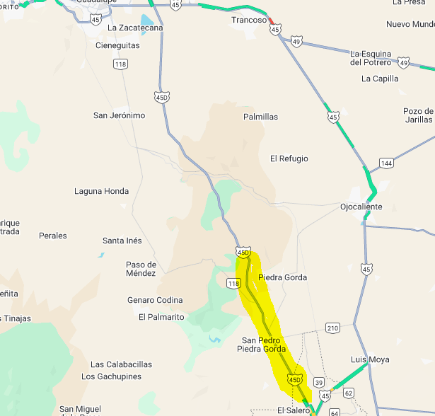 Buenos días, nos apoyan con información verídica en la carretera Morelos Cosio, en Zacatecas Km 67 aproximadamente, nos reportan bloqueos, quema de carros y balaceras.
<a href="/GN_Carreteras/">Guardia Nacional Carreteras</a> <a href="/GN_MEXICO_/">Guardia Nacional</a> <a href="/088_GN/">088_GN</a>