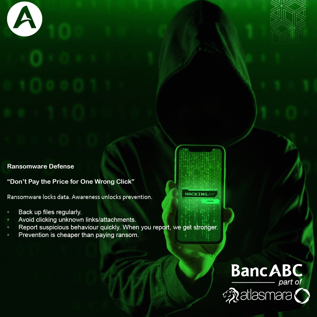 BancabcZW's tweet image. 🛡️Think Before You Click 🖱️

Ransomware Doesn’t Knock❗️
Stay alert. Back up data.

Don’t pay the price for one wrong click.
#StaySafeOnline
#ClientSafetyFirst
#CyberSecurityMonth202
#RansomwareDefense
#SecureOurWorld
#BancABCCyberSecurityMonth