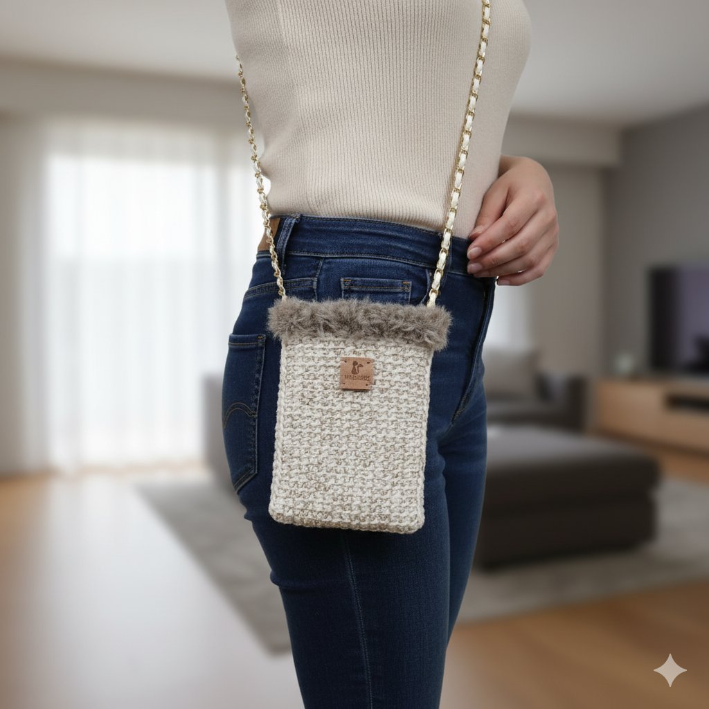 amimonoya's tweet photo. WHITE×GOLD✨

アフガン編みのスマホポーチᵃⁿᵈショルダー各種のご紹介です。

これからの季節のお出かけにいかがでしょうか♡

素材：アクリル・他

#手編み雑貨店黒猫亭 
#あみもの屋黒猫亭
#スマホポーチ
#スマホショルダー

※着用イメージはAI生成画像です https://t.co/O3XTdEluuk