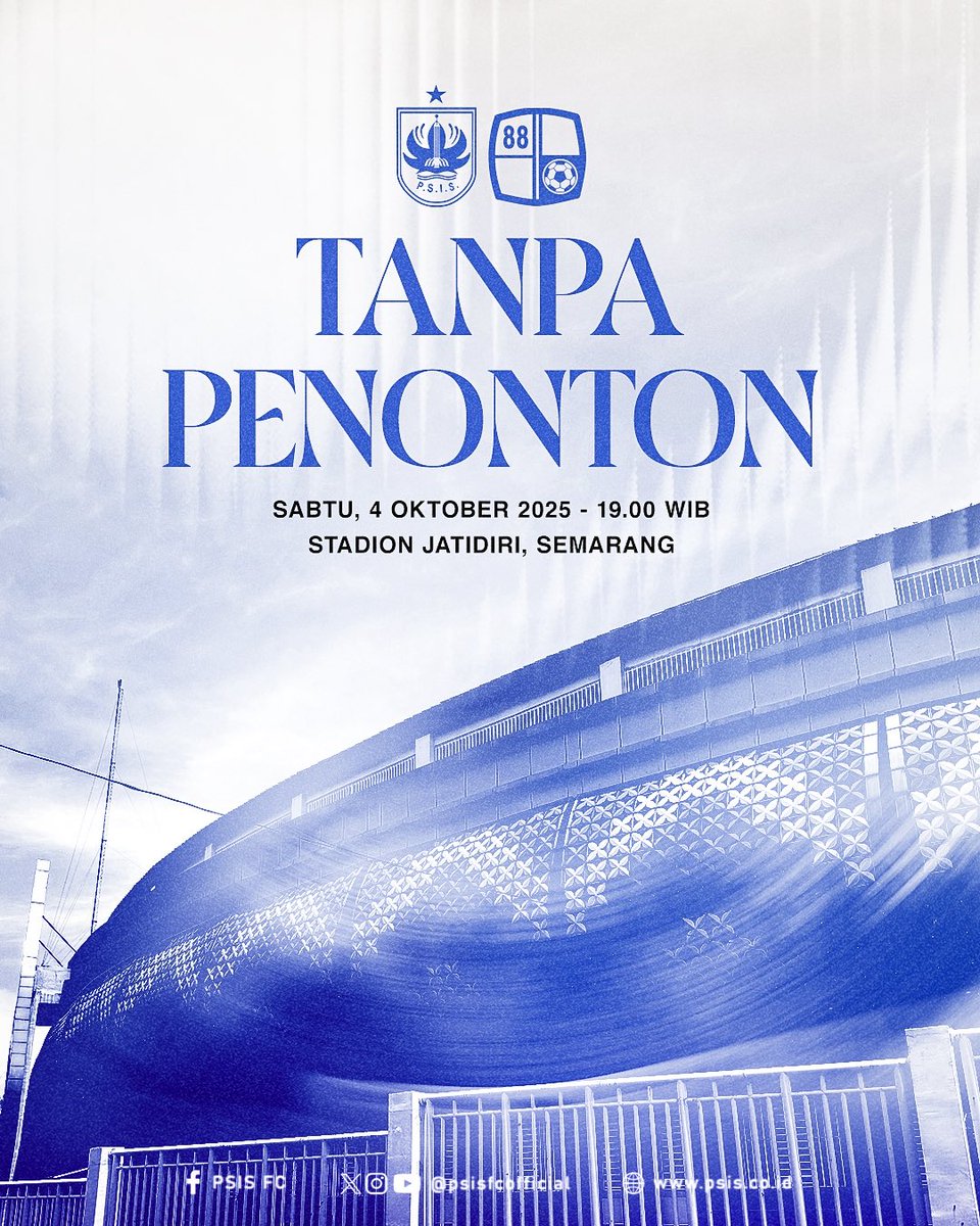psisfcofficial's tweet photo. Pertandingan lanjutan kompetisi Pegadaian Championship 2025/25 antara PSIS Semarang menghadapi PS Barito Putera akan berlangsung tanpa penonton.

#PSIS https://t.co/yricyhGfqX