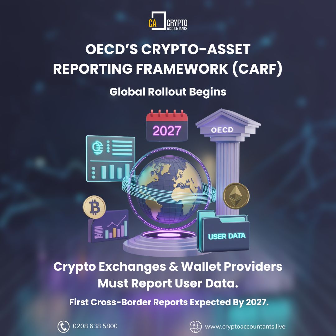 web3_accountant's tweet image. 𝐎𝐄𝐂𝐃’𝐬 𝐂𝐀𝐑𝐅 𝐦𝐚𝐤𝐞𝐬 𝐜𝐫𝐲𝐩𝐭𝐨 𝐫𝐞𝐩𝐨𝐫𝐭𝐢𝐧𝐠 𝐠𝐥𝐨𝐛𝐚𝐥.

Exchanges &amp;amp; wallets must report users
Data shared across borders
First reports: 2026 → exchanged 2027

No more “under the radar” trades. Crypto Accountants help you stay compliant. 

#cryptotax #carf