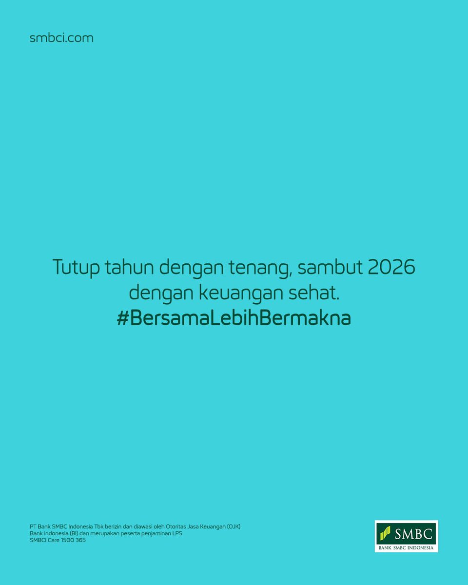 smbc_indonesia's tweet photo. Tinggal 3 bulan lagi 2025 berakhir, sudah siap secara finansial?

Akhir tahun biasanya penuh rencana: mulai dari liburan sampai resolusi baru. Biar semua tetap aman, coba mulai alokasikan dana sejak sekarang.
Kalau kamu, dana akhir tahun biasanya dialokasikan buat apa duluan? https://t.co/GURNF54Z4R