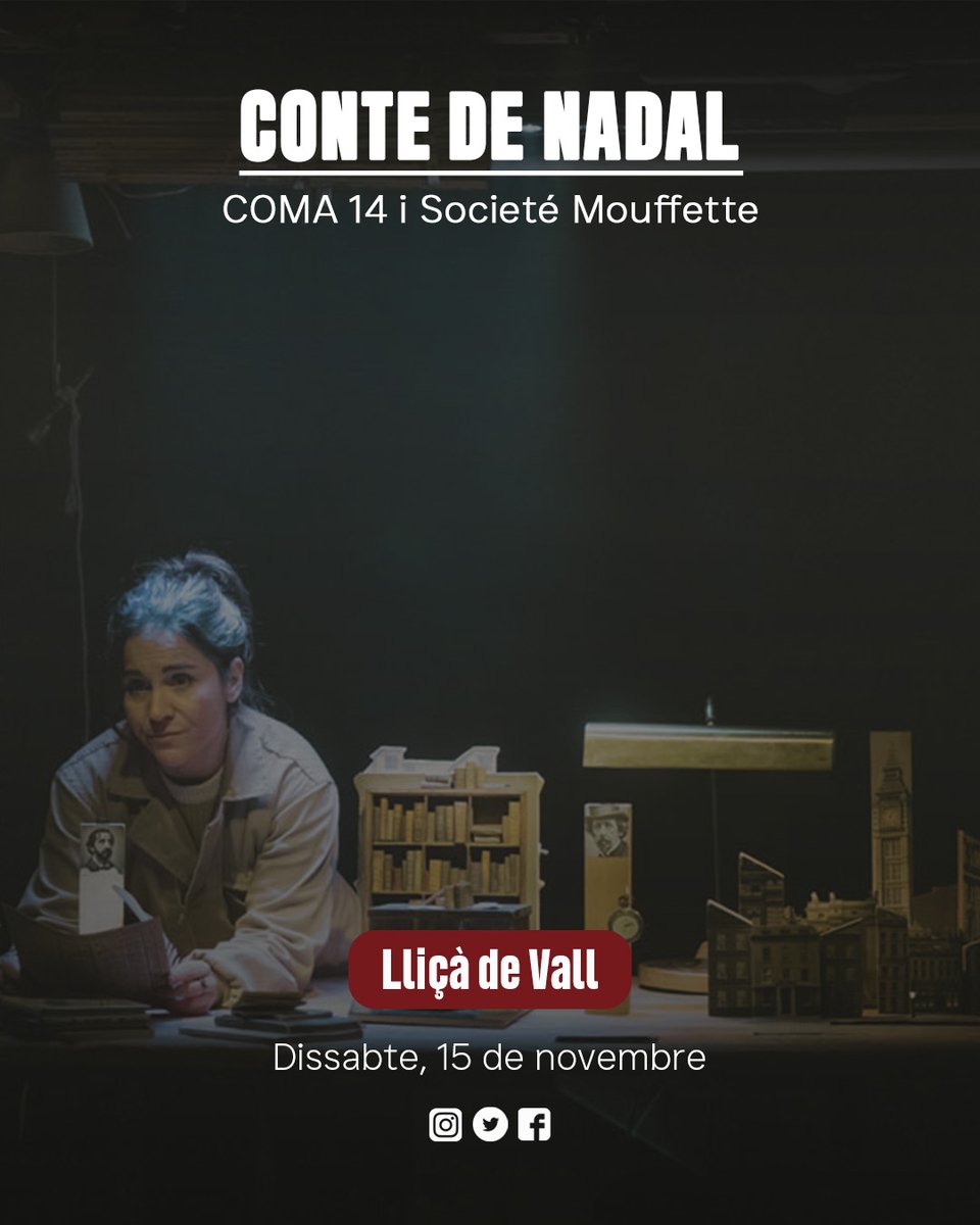 🎭 CONTE DE NADAL. ENCAPSULANT A DICKENS de COMA 14 i Societé Mouffette

Vine a viure l’esperit de Dickens i deixa’t emocionar amb la màgia del teatre. ✨

📍 Lliçà de Vall
📆 Dissabte, 15 de novembre

#xarxaalcover #teatreencatala #cultura #teatre #llengua #llenguacatalana