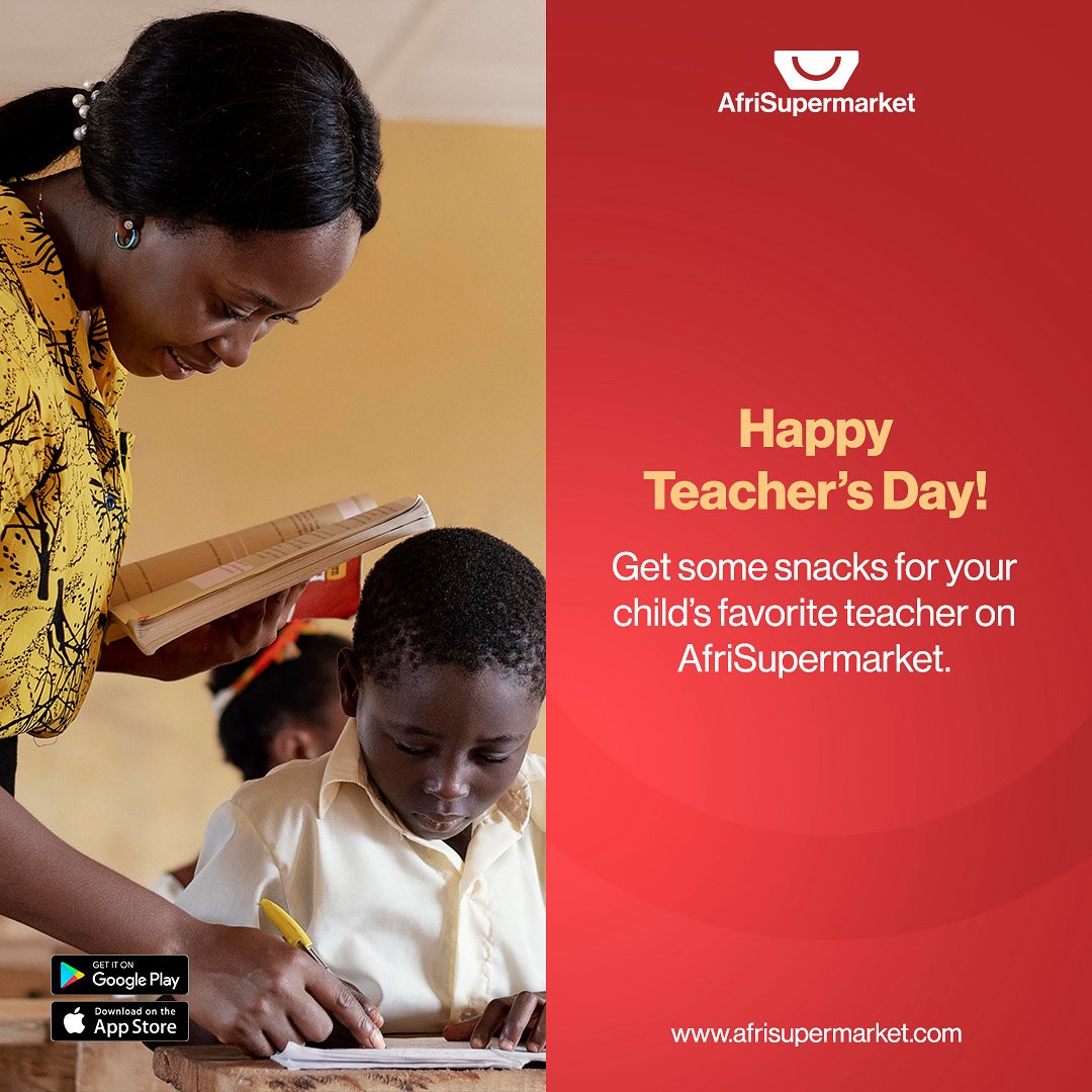 Happy Teacher’s Day! 🍎
Say thank you to the teachers who inspire every day. Shop snacks &amp; treats for them today on Afrisupermarket. ❤️
#TeachersDay #Afrisupermarket