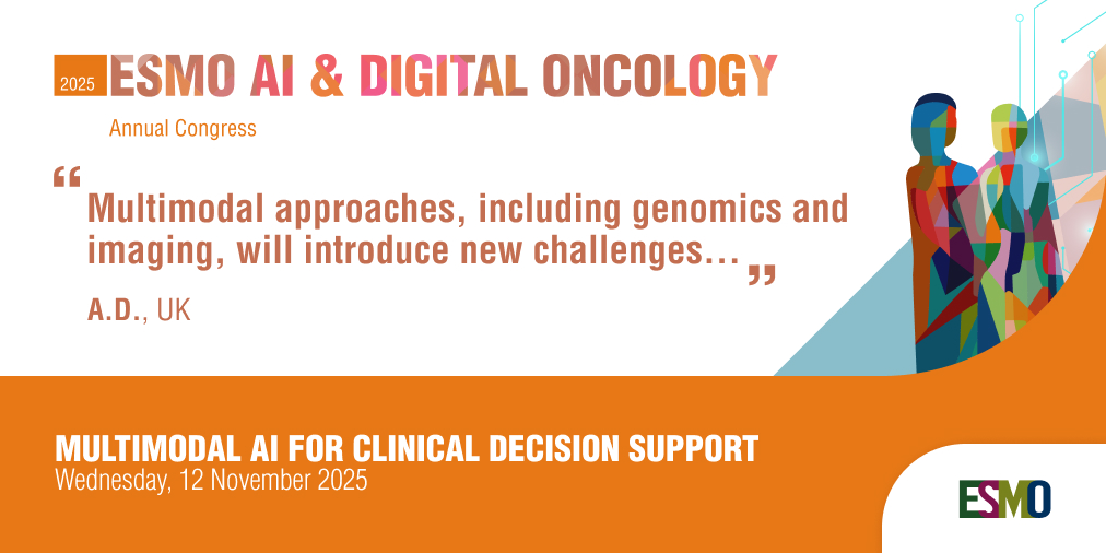 🤖 How can #AI support clinical decisions when data becomes increasingly complex? 
Find out in the session “Multimodal AI for clinical decision support” at #ESMOAI25 in Berlin. 
#DigitalOncology #AIOncology #HealthAI
👉esmo.org/meeting-calend…