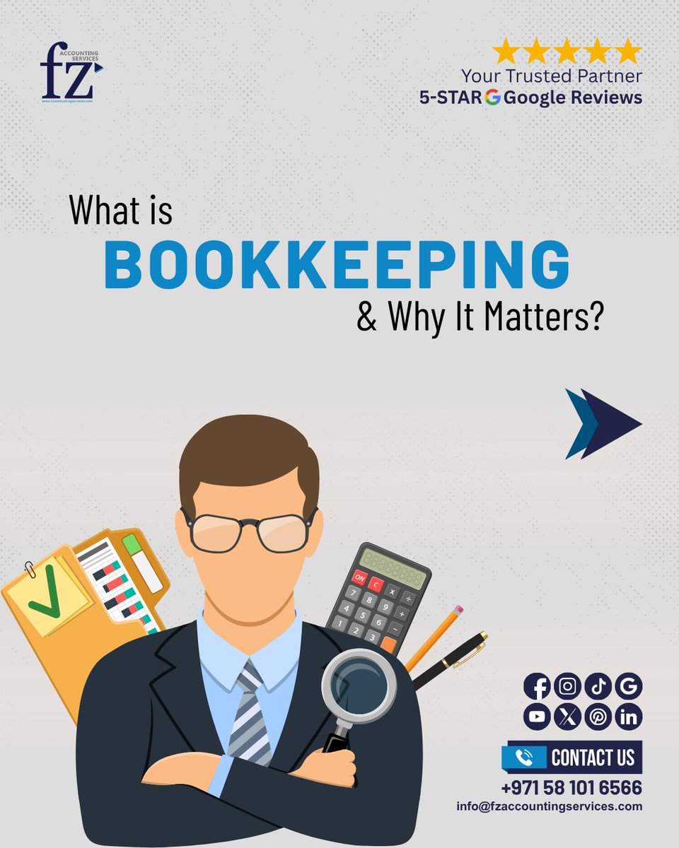 fz_accounting's tweet image. What is Bookkeeping &amp;amp; Why It Matters?

Let&apos;s break it down!

#FZAccounting #BookkeepingBasics #WhatIsBookkeeping #FinancialManagement #BusinessFinance #UAEBusiness #AccountingServices #SmallBusinessTips #FinancialClarity #BookkeepingMatters #BusinessSuccess #UAEEntrepreneurs