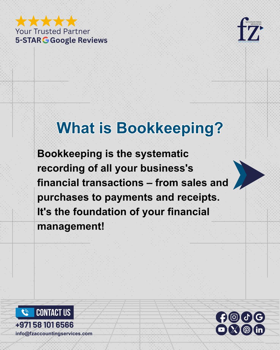 fz_accounting's tweet image. What is Bookkeeping &amp;amp; Why It Matters?

Let&apos;s break it down!

#FZAccounting #BookkeepingBasics #WhatIsBookkeeping #FinancialManagement #BusinessFinance #UAEBusiness #AccountingServices #SmallBusinessTips #FinancialClarity #BookkeepingMatters #BusinessSuccess #UAEEntrepreneurs