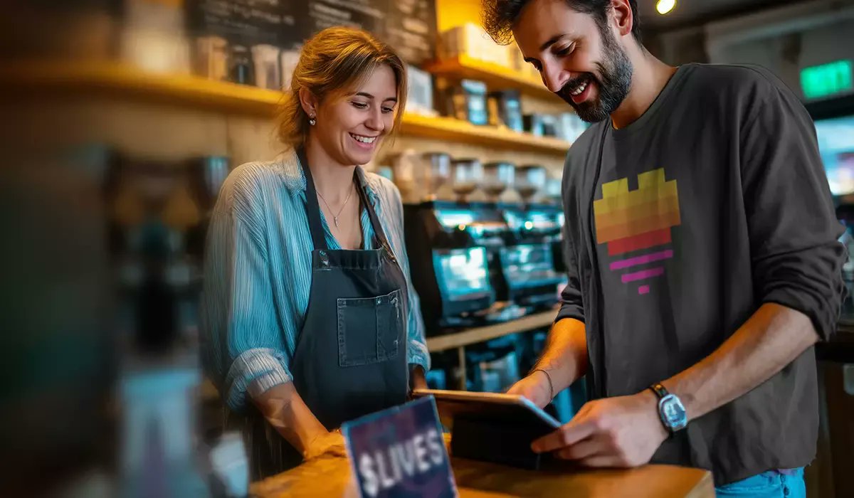 Person using Lives Money wallet at a coffee shop
