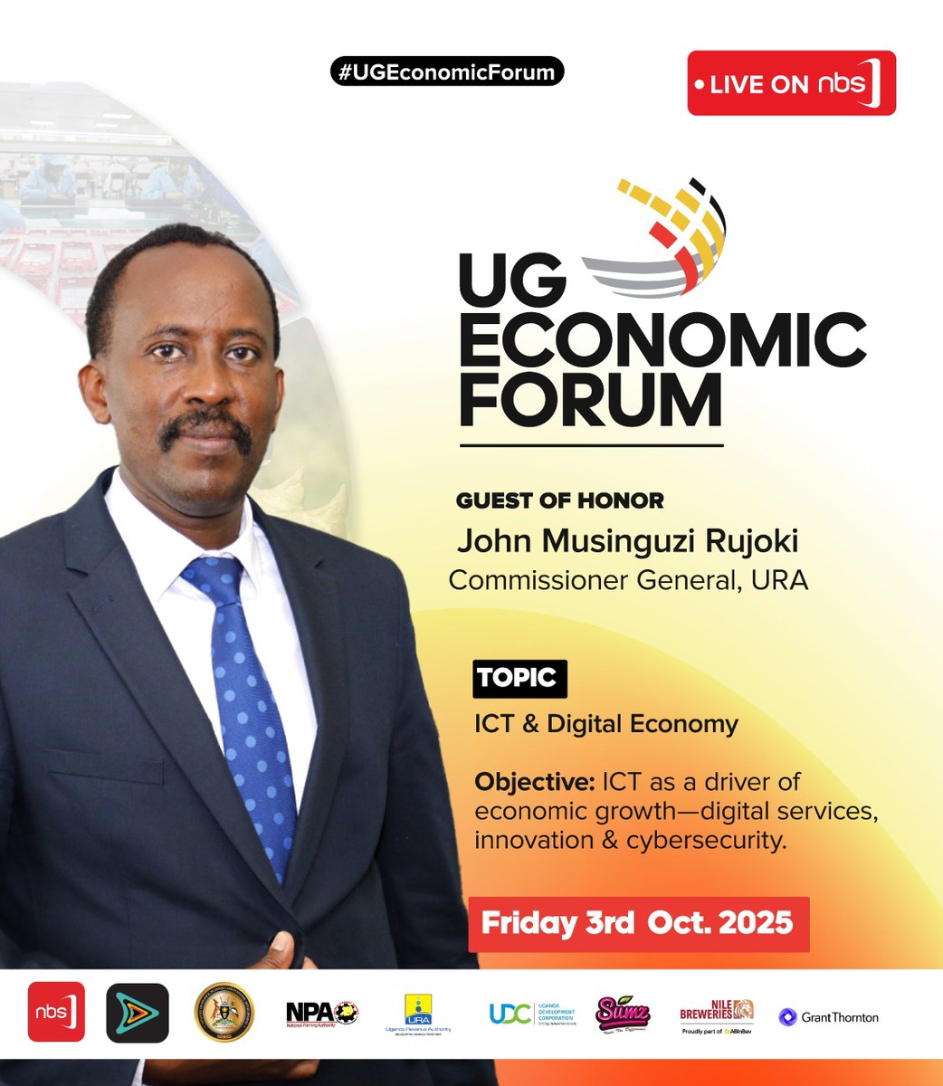 Today, Day 4 and the final day of the 6th #UGEconomicForum, we are honored to welcome John Musinguzi Rujok <a href="/URA_CG/">John R. Musinguzi</a>, <a href="/URAuganda/">Uganda Revenue Authority</a>.
Join him live at 2 pm as he discusses how digitalization and ICT-driven services can transform Uganda’s tax systems and support economic growth.