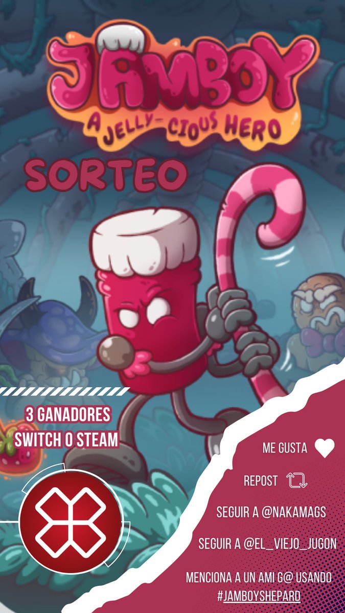 🍀 Día de #Sorteo #Giveaway y lo hacemos de la mano de <a href="/NakamaGS/">Nakama Game Studio - Jamboy OUT NOW!🍓</a> y su nuevo lanzamiento Jamboy, a Jelly-cious Hero.

Sorteamos 3 copias digitales para PC (Steam) o Switch.

Para participar:
❤️Me gusta
🔁Repost
- Seguirme
- Seguir a <a href="/NakamaGS/">Nakama Game Studio - Jamboy OUT NOW!🍓</a> 
- Citar a un amig@ con #JamboyShepard