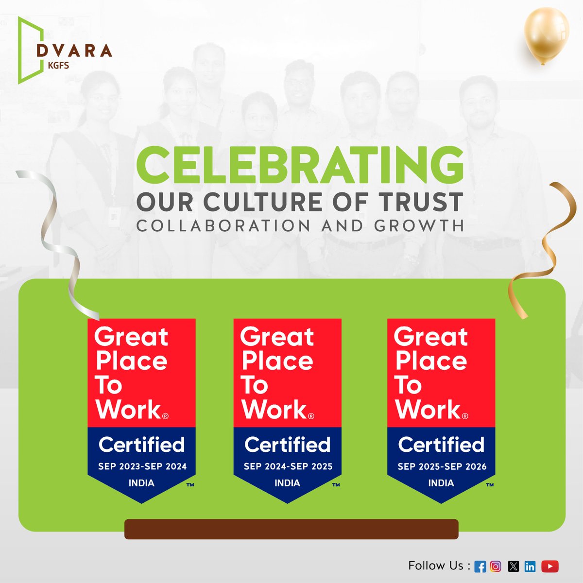Dvara KGFS is honoured to be recognised as a Great Place to Work for the third consecutive year, a milestone that reflects our unwavering commitment to fostering a culture where people feel respected, trusted and inspired to deliver meaningful change.