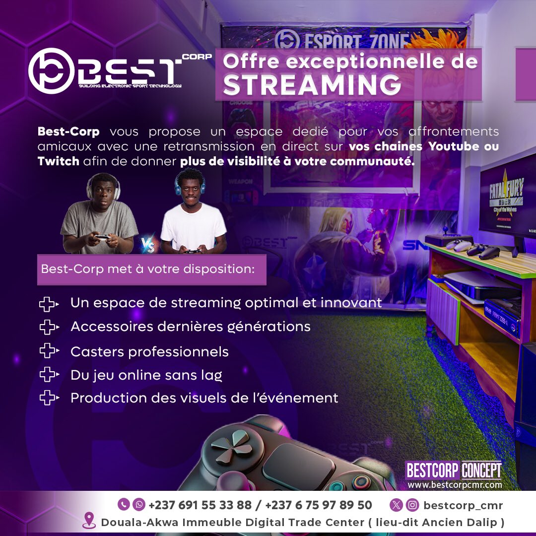 🖥️ ESPORT STREAM ZONE 🖥️

Chers Gamers 🎮

Plongez Dans L'Action via Notre Nouveau Service de Streaming e-Sport 🕹️

Rencontres d'Exhibitions ou Matchs Amicaux qu’importe la scène de jeu ne connaîtront plus de frontières grâce au Live via YouTube ou Twitch 📹

#EsportsInAfrica