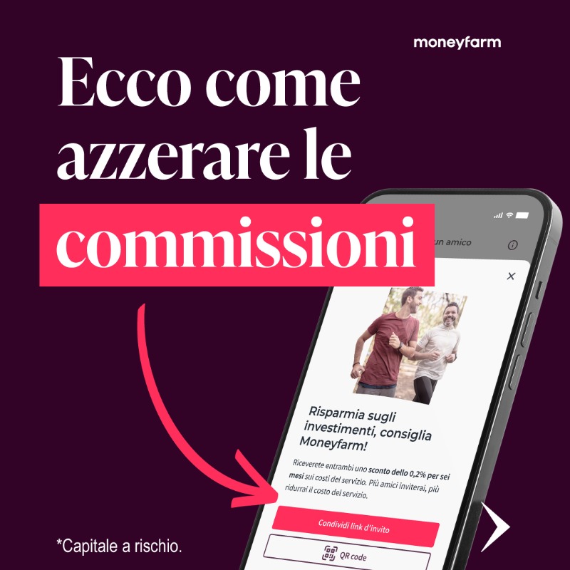 moneyfarmITA's tweet photo. Invita chi conosci a investire con noi: per ogni persona che investirà con Moneyfarm grazie al tuo invito, entrambi otterrete uno sconto dello 0,20% sulle commissioni per 6 mesi.

*Per noi la trasparenza è tutto: leggi il regolamento nei Termini&amp;Condizioni della promozione.