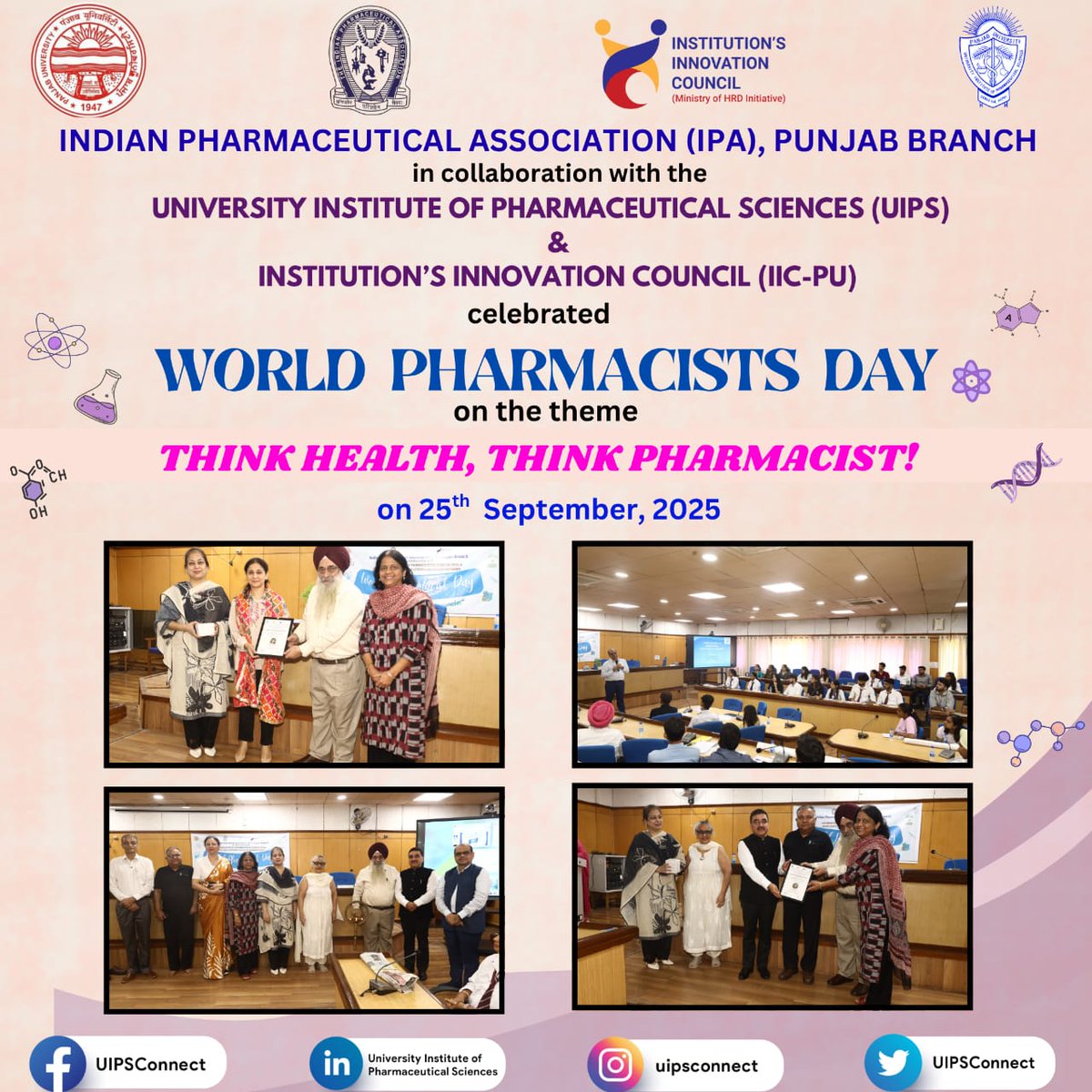 UIPSconnect's tweet image. #uips #panjabuniversitychandigarh
#worldpharmacistsday #thinkhealth
#thinkpharmacist #pharmacist
#iic #postercompitition #pharmacy #congratulations
