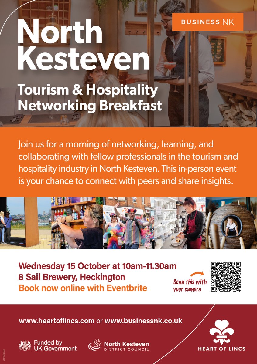 Are you a North Kesteven business in the tourism/hospitality sector?

If so, come along to North Kesteven's Tourism and Hospitality Networking Breakfast to meet peers, share tips &amp; collaborate.

📅 Wed 15 Oct, 10am-11.30am
📍 8 Sail Brewery, Heckington
🔗eventbrite.com/e/tourism-hosp…