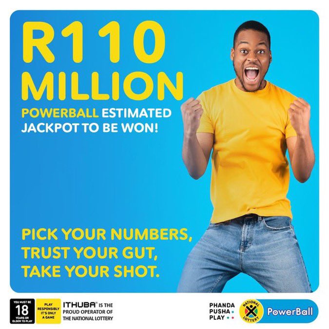LihleonX's tweet photo. Trust your gut Play NOW in-store, on https://t.co/wSswA8c19v, the mobile
app, banking apps, or dial *120*7529# for USSD.
#PowerBallR110M #YourLuckyNumbers #ad https://t.co/06U1jCnUos