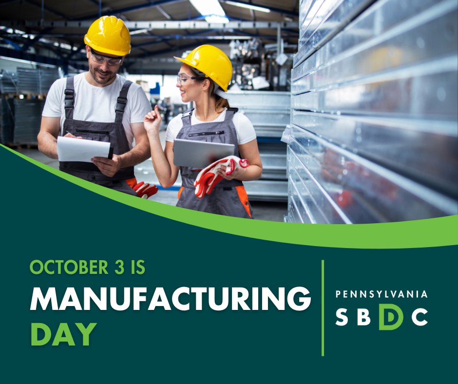 Today is Manufacturing Day, a nationwide celebration that showcases the vital role 
manufacturers play in our communities.

At the Pennsylvania SBDC, we’re committed to supporting small manufacturers.
Learn more at pasbdc.org

#dusbdc #mfgday #manufacturing #pasbdc