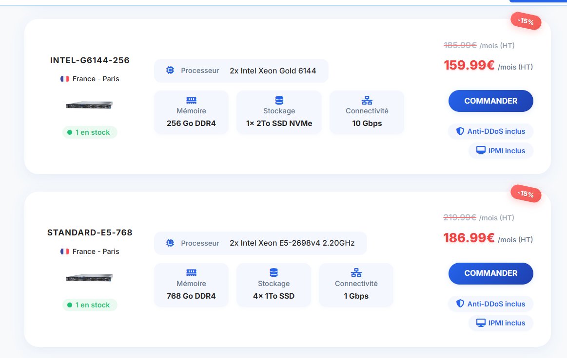 🎉 Pour bien démarrer ce début de mois, nous vous proposons -15 % sur nos serveurs (dans la limite des stocks disponibles)

👉 Et pour aller plus loin, 8 IPv4 sont inclus gratuitement le premier mois sur votre service !!
Ne tardez pas, les stocks sont limités 🚀