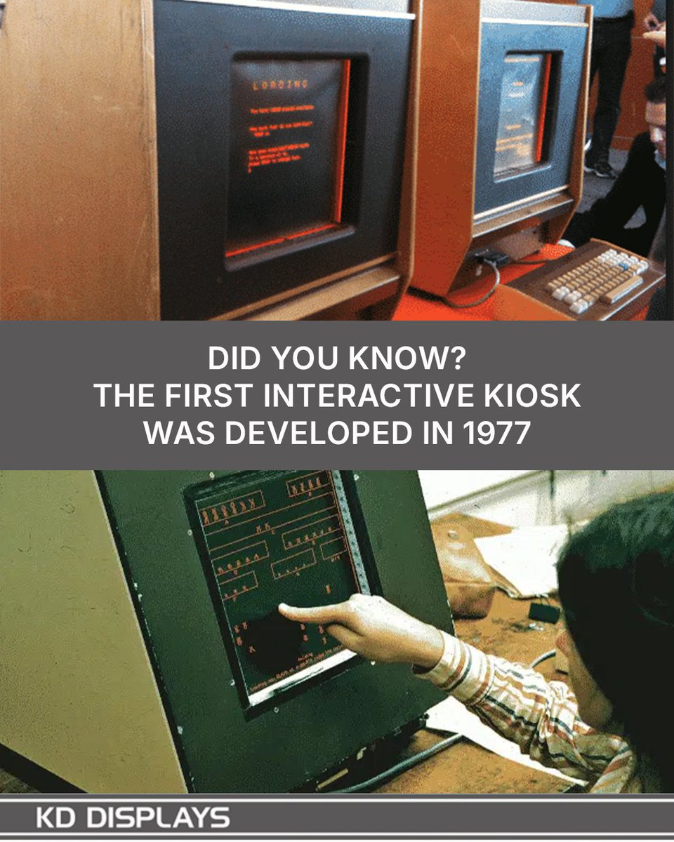 KDdisplays's tweet image. In 1977, a pre-med student created the first self-service kiosk, “The Plato Hotline,” with a plasma touchscreen for movies, maps &amp;amp; directories. That breakthrough shaped today’s retail kiosks. See how KD Displays uses them to boost engagement.

#InteractiveKiosk #RetailInnovation