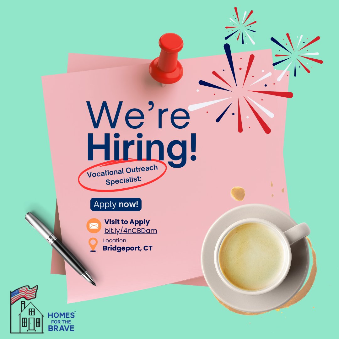 HFTBforVeterans's tweet photo. Homes for the Brave is HIRING in Bridgeport, CT!
We're seeking passionate, mission-driven individuals for two key roles:

Case Manager: https://t.co/PZno15R4nD
Vocational Outreach Specialist: https://t.co/PZno15R4nD

Apply now; Make a lasting impact!

#Hiring #CTjobs #Bridgeport https://t.co/5OzMY3Itcj
