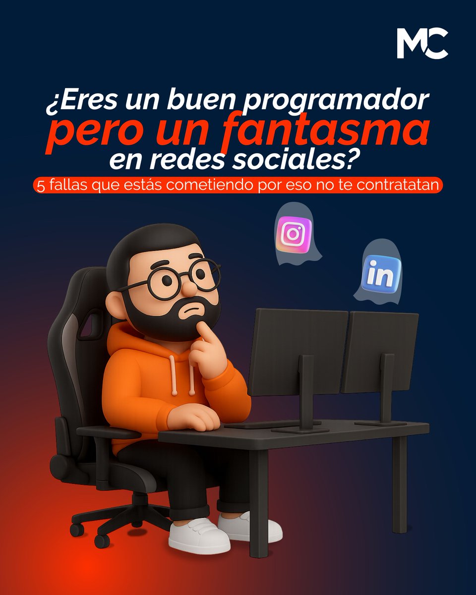 mitocode's tweet image. ¡Hey Coder! 🙋🏻♀️🙋🏻♂️. ¿Eres un buen programador pero un fantasma en redes sociales? 👻💻. Tu talento puede estar pasando desapercibido y eso te está costando oportunidades ☝🏼. Descubre las 5 fallas más comunes 👩🏻💻👨🏻💻

Y tú Coder, ¿Ya eres visible en redes sociales? 🤔
#mitocode