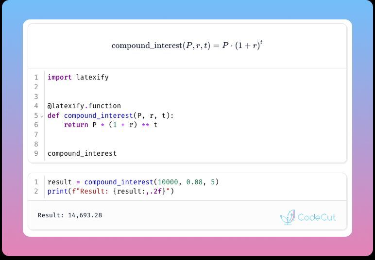 KhuyenTran16's tweet image. Transform Python code into beautiful math formulas with latexify 🚀
It is not ideal to present mathematical formulas written in Python code to executives and stakeholders, as they are often not familiar with Python code.
However, writing LaTeX manually to show the formulas is…