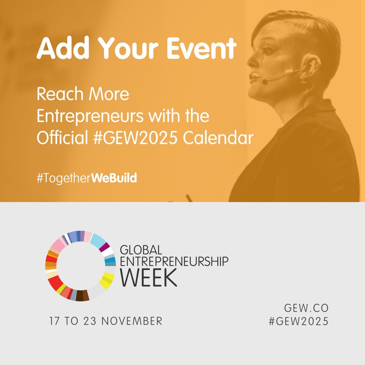 unleashingideas's tweet photo. In November, we’re shining a light on the builders, doers, and dreamers around the world — and we’re showing what’s possible when we work together to create something bigger than ourselves. 

Whether it’s a workshop, a pitch night, or a founder meetup, your event could be someone else’s first step! 

 📅 Add it to the official GEW calendar today: https://t.co/lgCla40nTp 

 #TogetherWeBuild #GEW2025