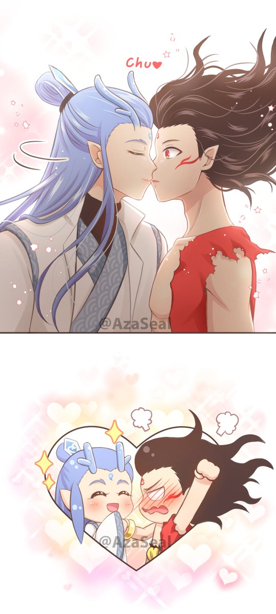 ❄️🔥Kiss my cheek💕
Zha: It's not cheek! You trick me!!!
Bing: Tee-hee

#ปิ่งจา #Bingzha #饼渣