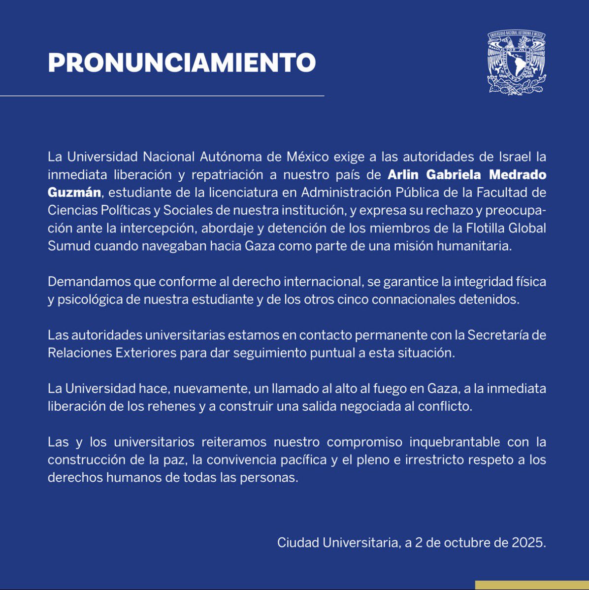$108,262 nos cuesta la escenita que se fue a hacer <a href="/arlinmedrano_/">Arlin Medrano</a> al barco, en donde su único logro fue tomarse selfies fingiendo que salvaba al mundo. 

Y ahora, para abonar aún más al ridículo, sale la UNAM a exigirle a Israel la repatriación. 

Ojalá regrese a salvo y deje de