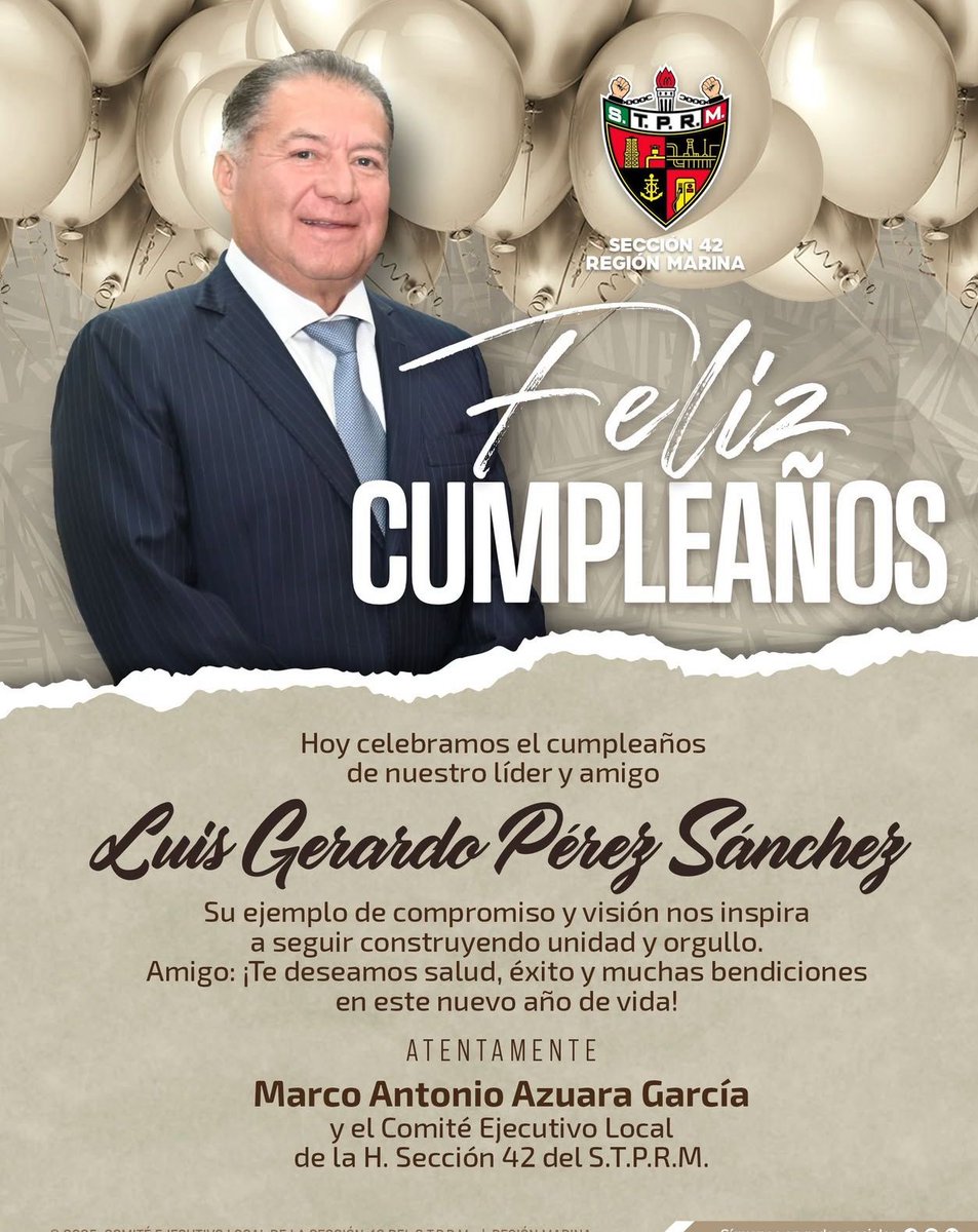 Honor, Lealtad y  Compromiso, es lo que nos inspira a darle a una persona que siempre está al pendiente de cada miembro  la <a href="/Seccion42_STPRM/">Seccion 42 STPRM Oficial</a>, en esa lucha constante por un bienestar de la misma, Dios le conceda Salud y mas  éxitos en su vida.
#MasUnidosQueNunca #UnidosVenceremos