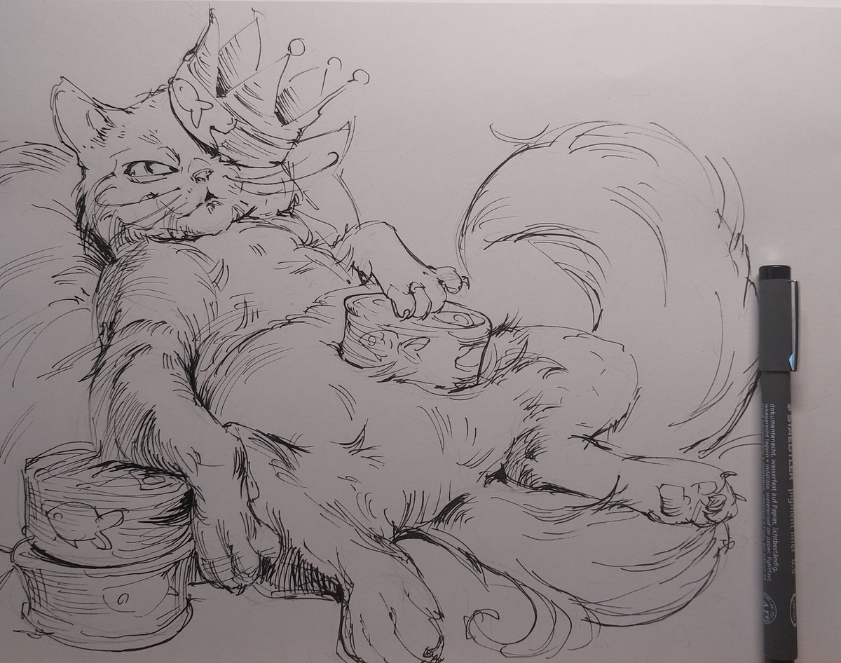 elvirameows's tweet photo. Day 3 of inktober - Crown. I messed up day 2 so will have to redraw it 😿
Dear diary, the ink was seemingly getting tamed, it might be pretending so treat it with care.
#inktober #inktober2025 #inktober2025day3 #catking https://t.co/GWkXGR5wf0