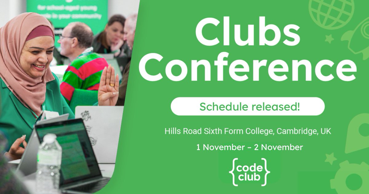 CodeClub's tweet image. We&apos;ve just released the Clubs Conference schedule! Check it out and book your ticket to take part in these awesome sessions! 

Book your ticket: codeclub.org/en/clubs-confe…

📅  1-2 Nov 2025, Cambridge