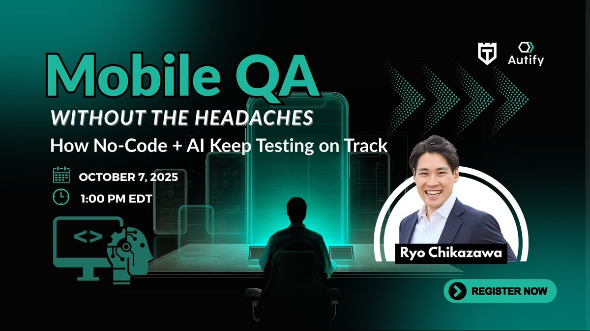 #MobileQA isn’t just complex. It’s unpredictable. 😫 This session with <a href="/ryochikazawa/">Ryo Chikazawa | Autify CEO</a> shows how #nocode + #AIautomation reduces #flakiness, covers edge cases, and keeps #QA aligned with rapid release demands. Reserve your spot. 👉testguild.com/webinar-mobile… <a href="/AutifyHQ/">AutifyHQ</a> #AutifyMobile