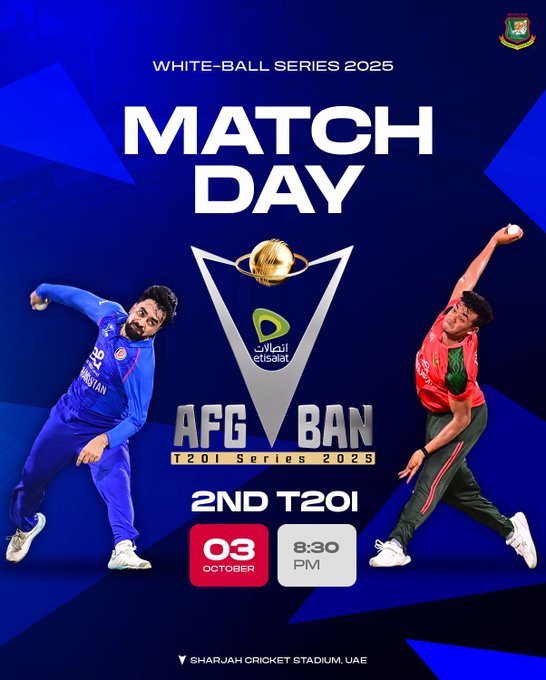 Adfa320's tweet image. Are you ready for today’s battle? 🏏  Bangladesh  vs Afghanistan | 2nd T20I | Sharjah Cricket Stadium, UAE 

Get More News: wbxy.ink/B2DQc