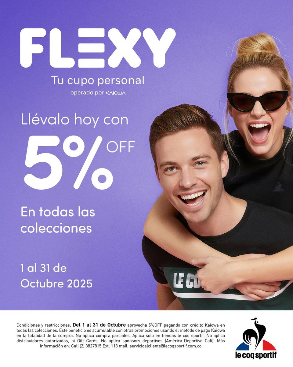 Con tu cupo FLEXY aprovecha 5%off en todas las colecciones, válido en Tiendas Concepto ¿Qué esperas?
