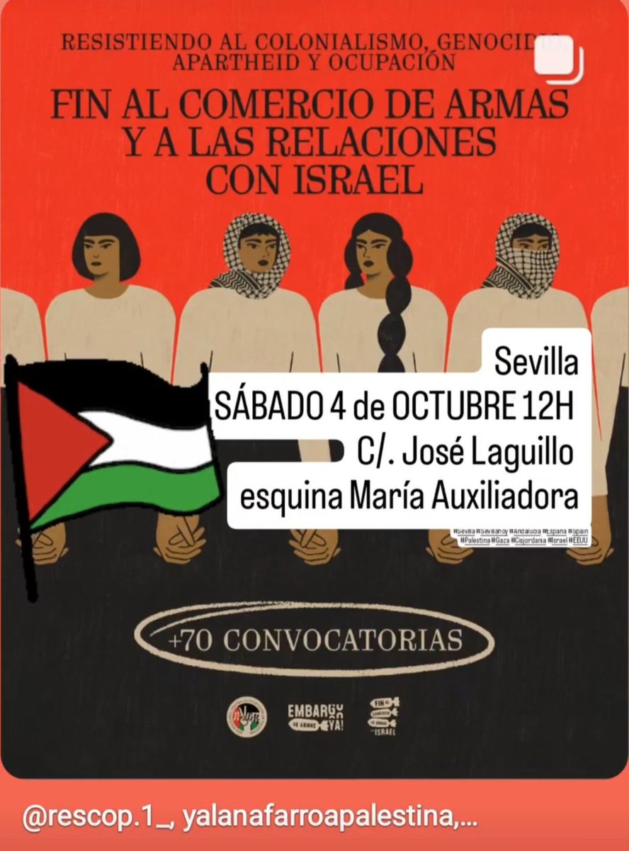 🇵🇸 #Sevilla instagram.com/share/p/BAbLSt… #sevillahoy #Andalucía #España #Palestina #Gaza #Cisjordania #Israel #EEUU #PalestinaLibre #SumudForGaza #STAND4SUMUD