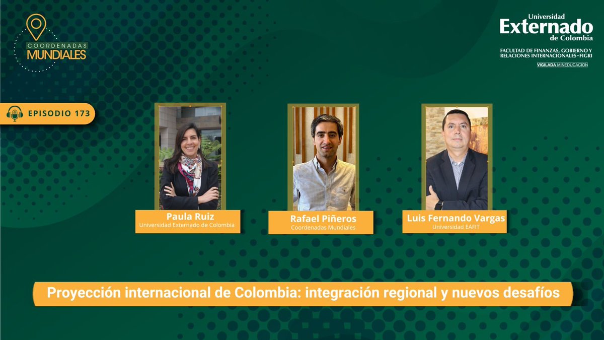 🌏📻🎧🇨🇴Viernes de Podcast, hoy nos acompañan <a href="/PaulaXRuizC/">Paula Ruiz</a> y <a href="/LFVargasAlzate/">Luis Fernando Vargas-Alzate</a> para hablar sobre Proyección Internacional de Colombia: Integración y nuevos desafíos. Disponible acá:
…ordenadas-mundiales.uexternado.edu.co/proyeccion-int…