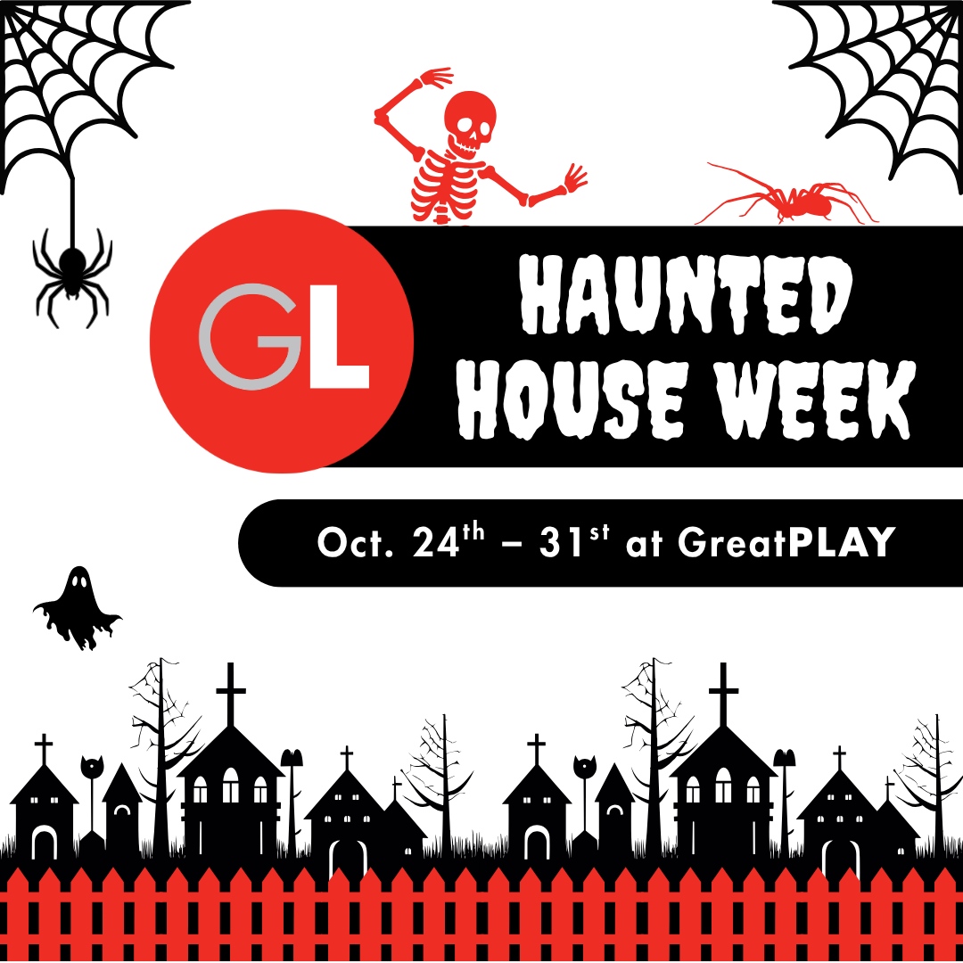 GreatLifeTopeka's tweet photo. Haunted House Week is creeping into GreatPLAY!  

From Oct. 24th–31st, step into a week of spooky fun with haunted mini golf, eerie laser tag, and the ultimate challenge… the Zombie Gel Blaster Takeover! 🧟‍♂️  

 #HauntedHouseWeek #GreatPLAY https://t.co/BMlH3PW9do