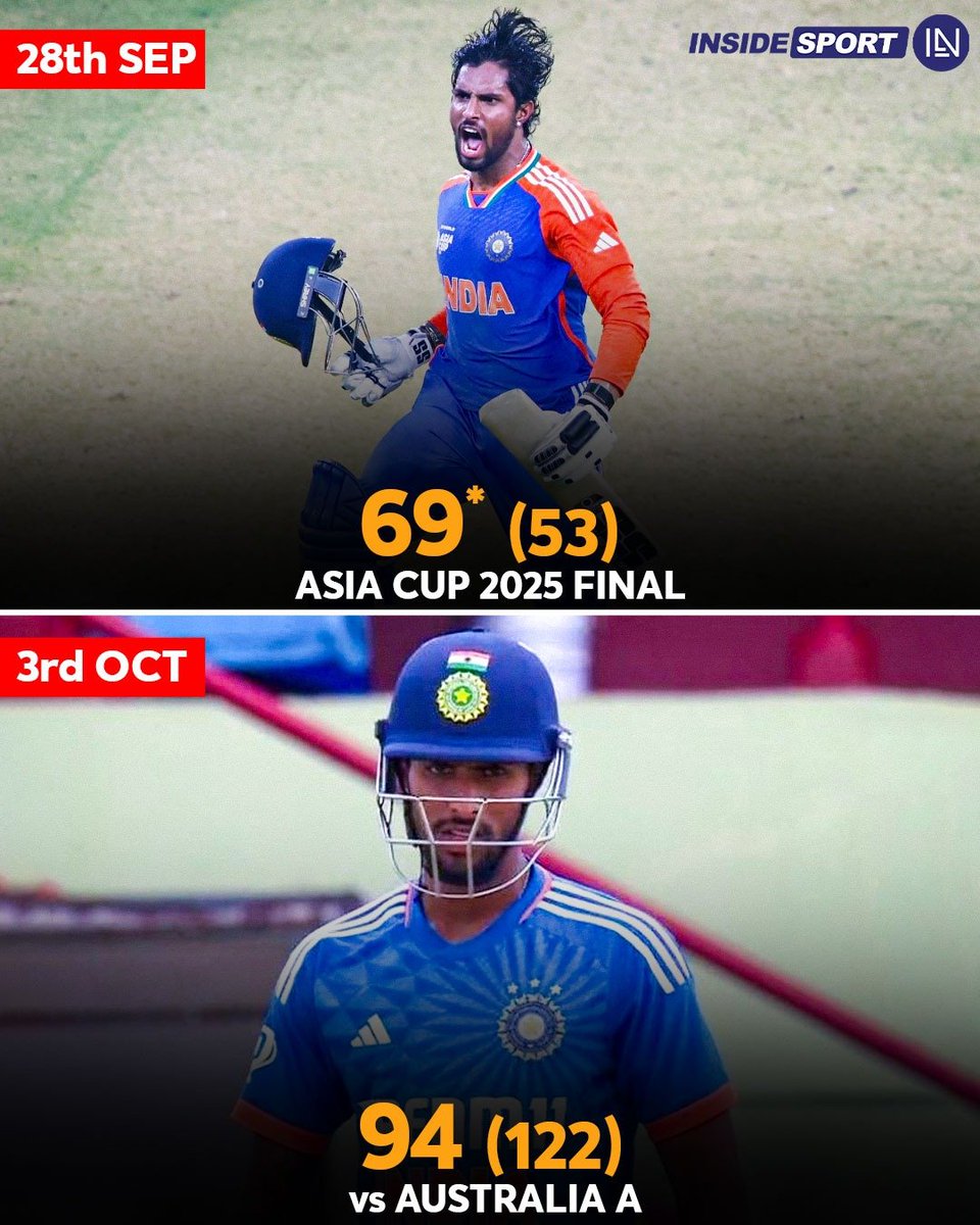 InsideSportIND's tweet image. Tilak Varma carried his momentum from the Asia Cup 2025 final into a strong performance against Australia A 🇮🇳🏏

#AsiaCup2025 #TilakVarma #INDAvsAUSA #TeamIndia #CricketTwitter