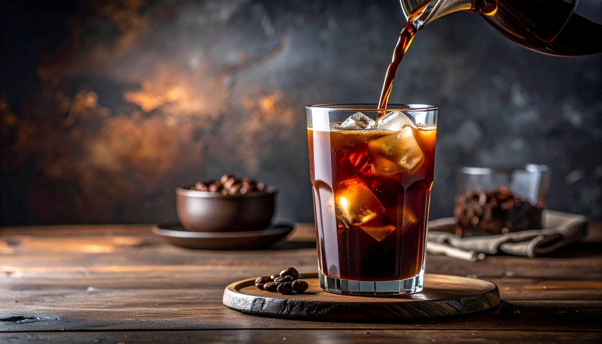 夏の暑い日には、アイスコーヒーを簡単に！濃いめに淹れたホットコーヒーを氷がたっぷり入ったグラスに一気に注ぐと、風味豊かなアイスコーヒーになります。#アイスコーヒー #夏のコーヒー #急冷式