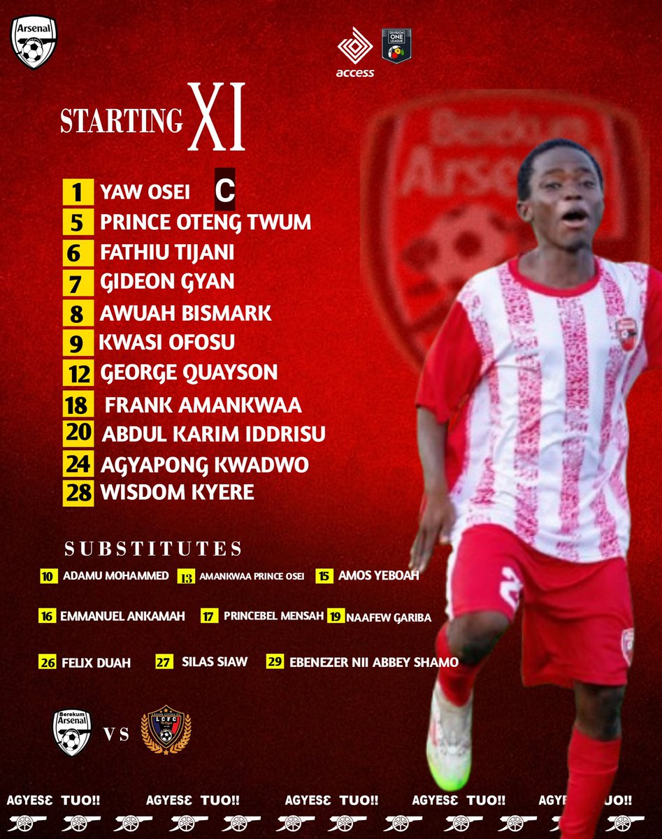 BerekumArsenal's tweet photo. This is how we start against Legon cities
#BAFC
#AgyeSeTuo
#DOLwk2
@DivisionOneGH https://t.co/nUKQSTowXT